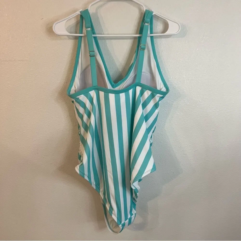 3/$20 🦋 NWOT Kona Sol One Piece Swimsuit Blue Striped Women’s 14W Plus Size - Picture 5 of 7